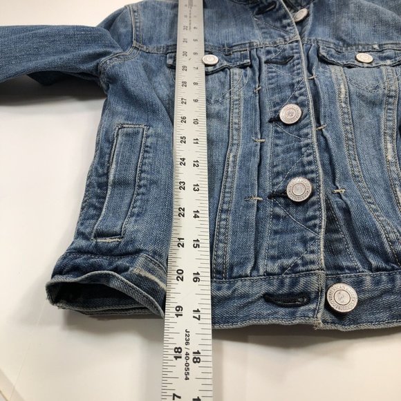 American Eagle Womens XS Jean Denim Jacket Short Length Distressed Button Front - Picture 9 of 11